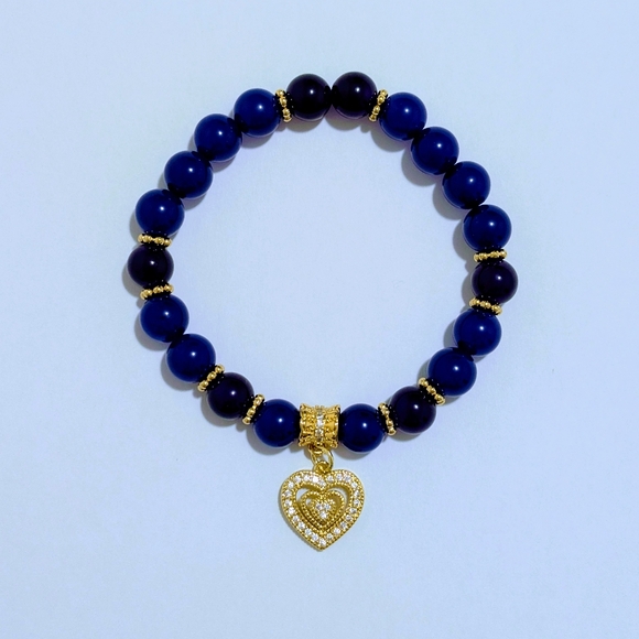 Chalcedony/Jade Bracelet With Cubic Zirconia Charm - Picture 2 of 6